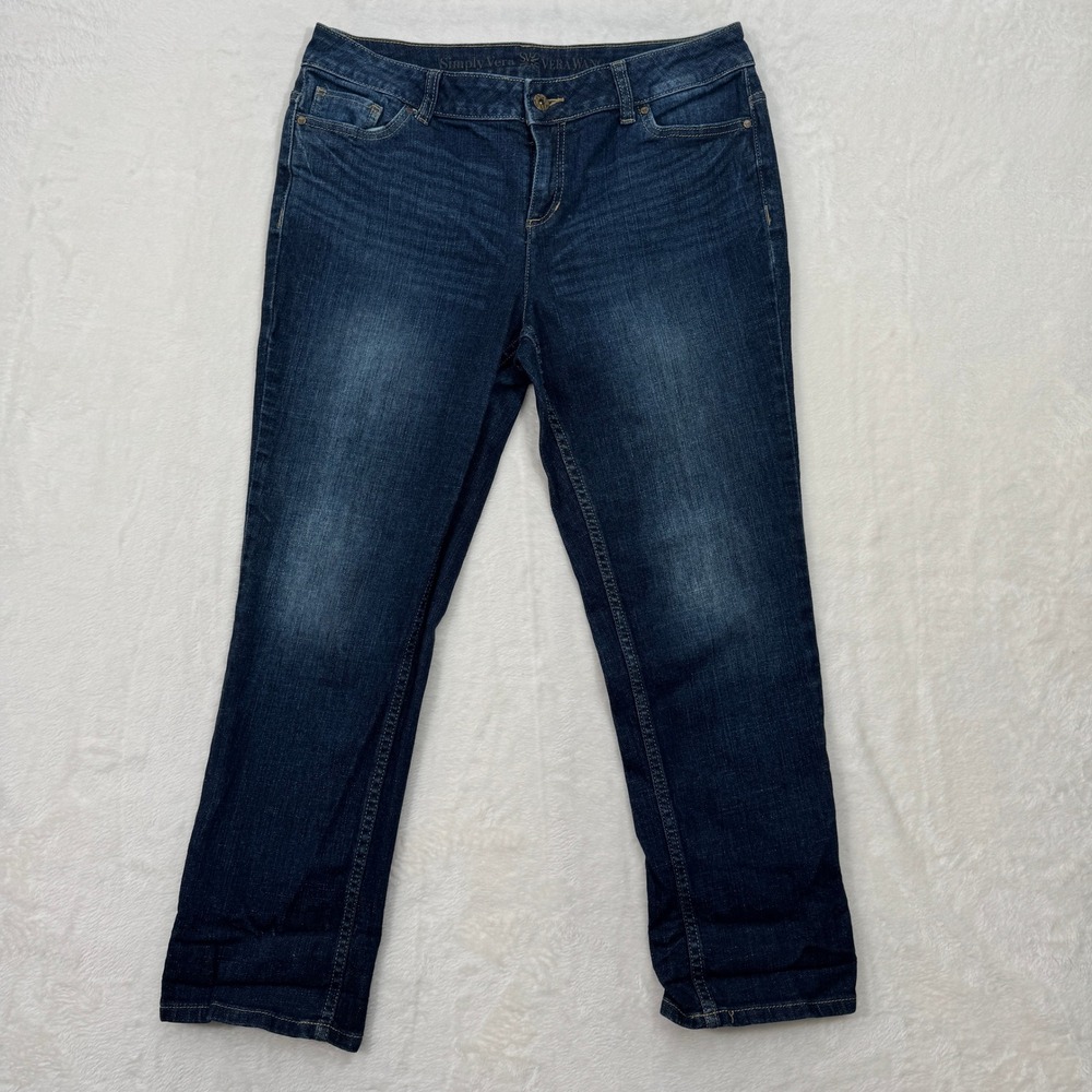 Simply Vera Vera Wang Jeans Womens 12 Dark Blue Straight Cropped Stretch Denim